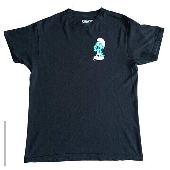 The Smurfs T-Shirt Men's Size Medium Black Lazy Smurf Graphic Short Sleeve - Picture 1 of 8